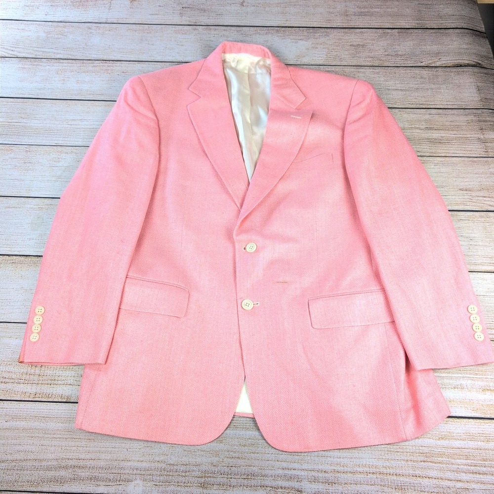 Maus & Hoffman Mens Pink Hand Woven Pure Silk Herringbone Sport Coat Blazer 40S
